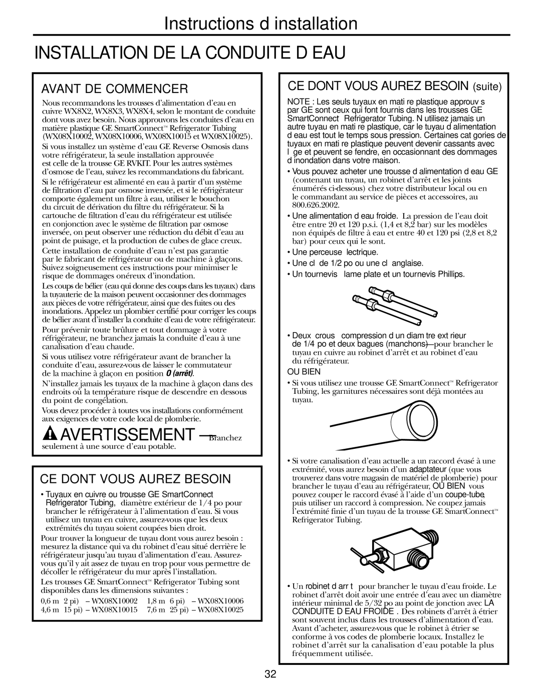 GE GSF25IGZWW manual Avant DE Commencer, CE Dont Vous Aurez Besoin 