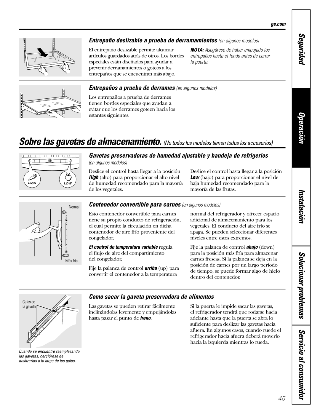 GE GSF25IGZWW manual Solucionar, Entrepaños a prueba de derrames en algunos modelos 