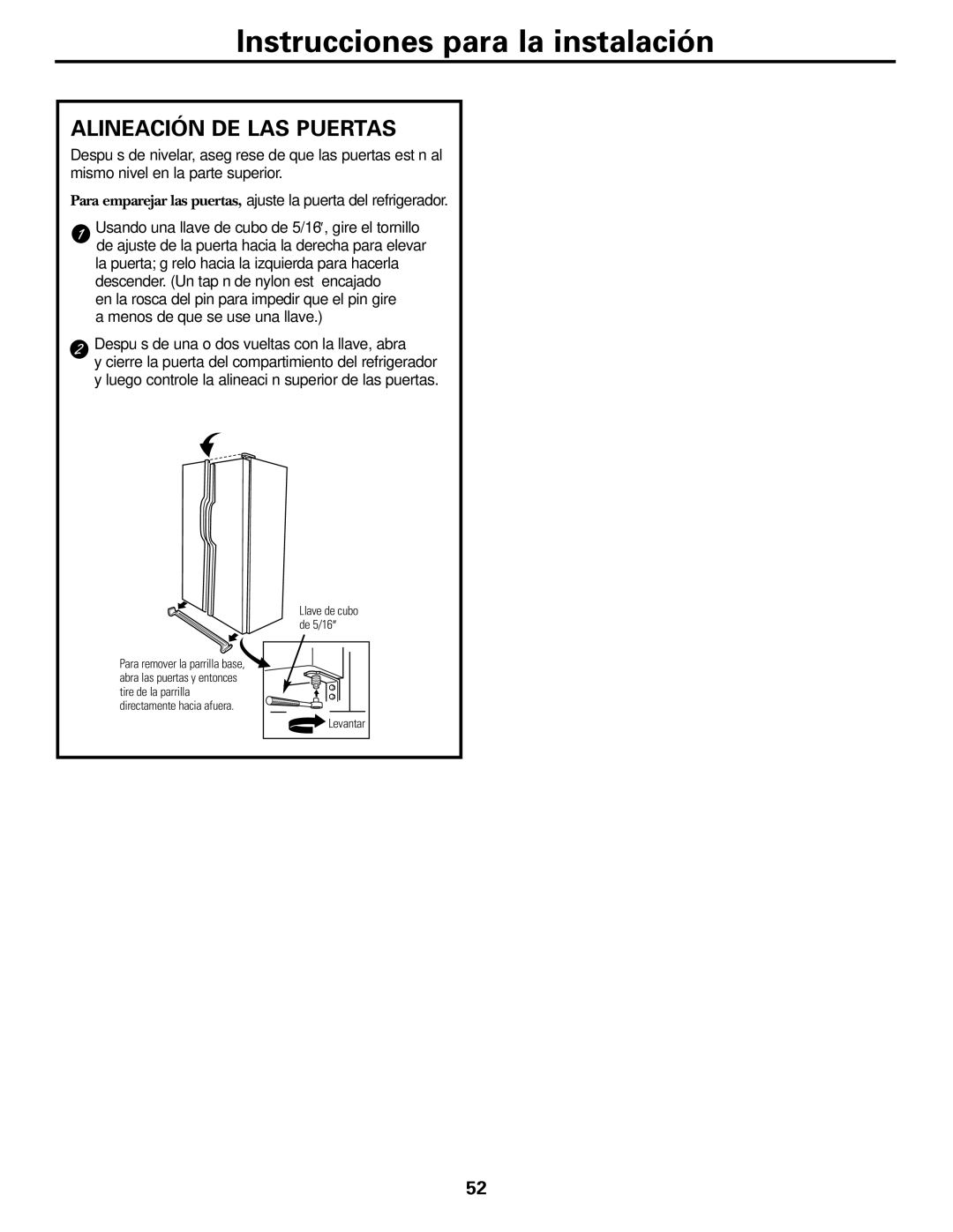 GE GSF25IGZWW manual Instrucciones para la instalación, Alineación DE LAS Puertas 