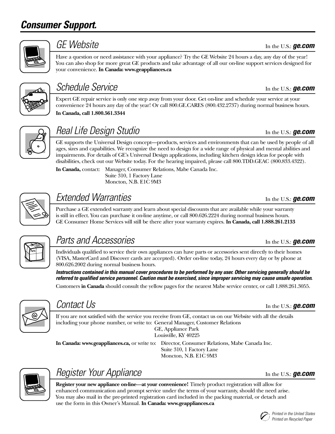 GE GSF25IGZWW manual Consumer Support, Schedule Service 