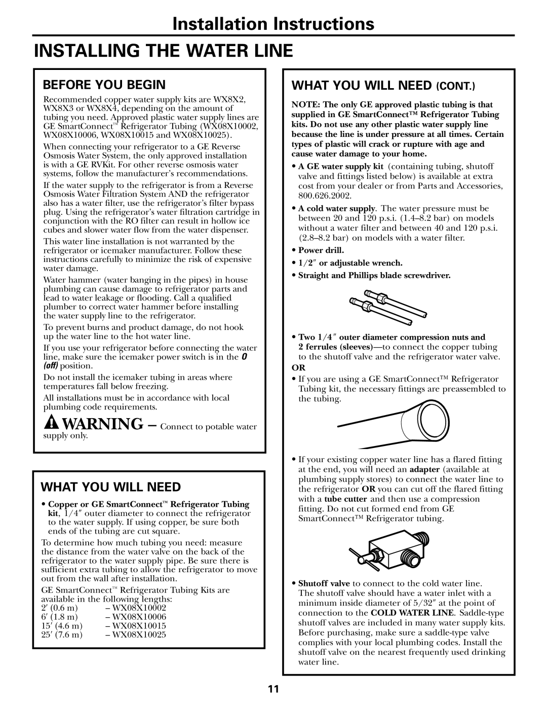 GE GSF25IGZWW manual Installation Instructions, Installing The Water Line, Before You Begin, What You Will Need 