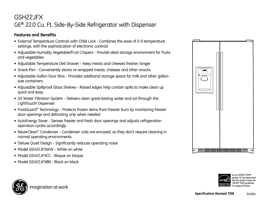 GE GSH22JFX dimensions Features and Benefits 