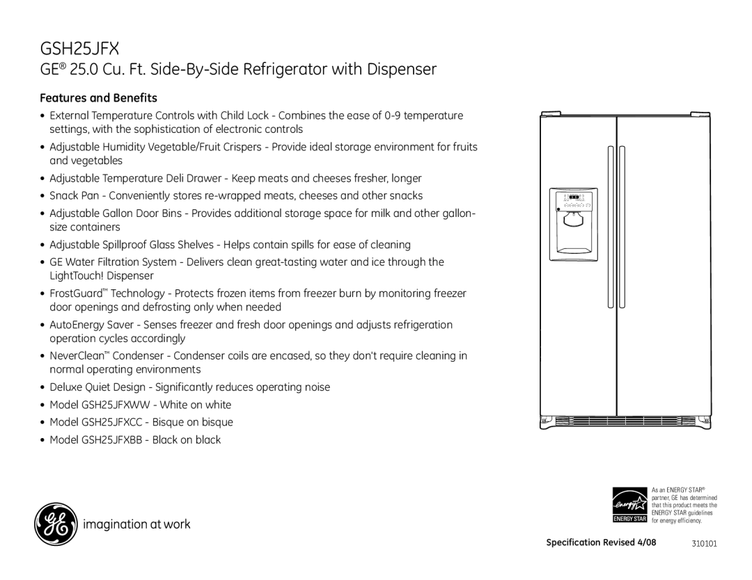 GE GSH25JFX dimensions Features and Benefits 