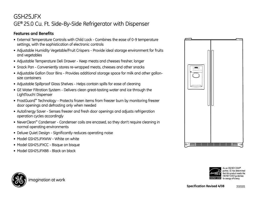 GE GSH25JFX dimensions Features and Benefits 