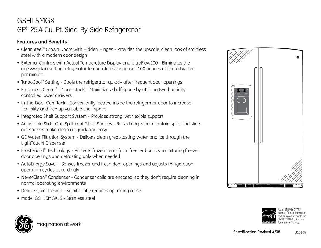 GE GSHL5MGXLS dimensions Features and Benefits 