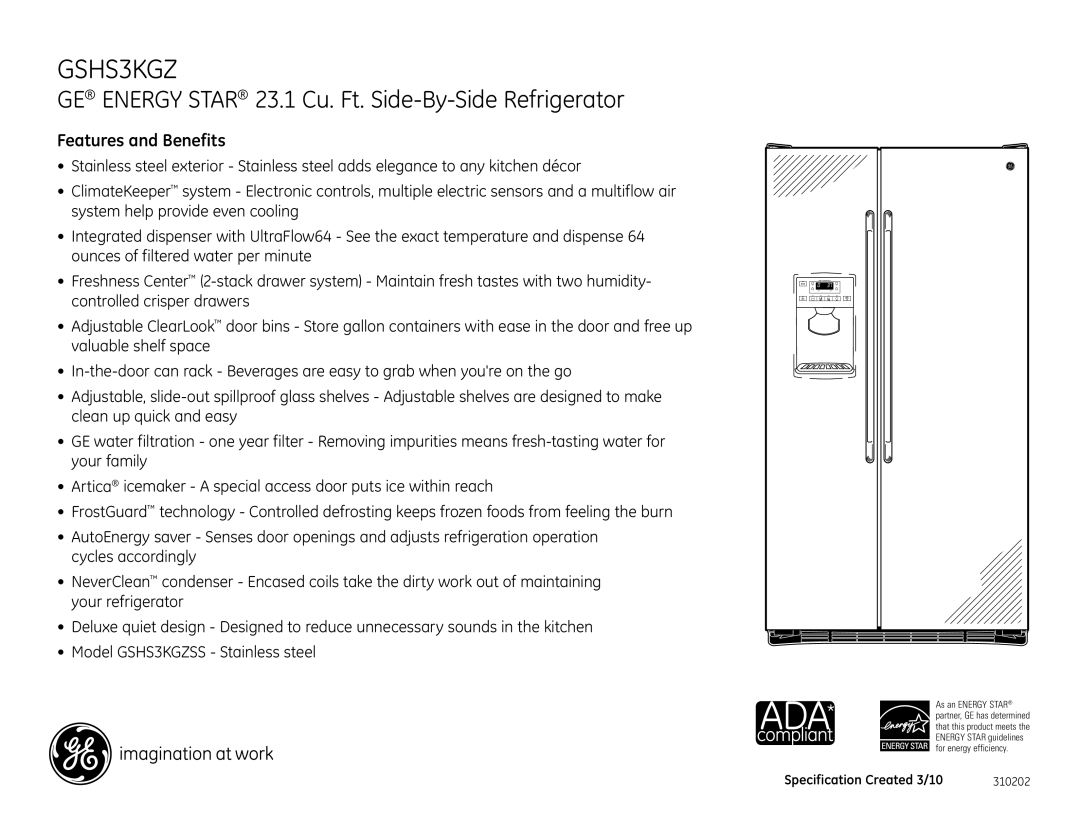 GE GSHS3KGZSS dimensions Features and Benefits 