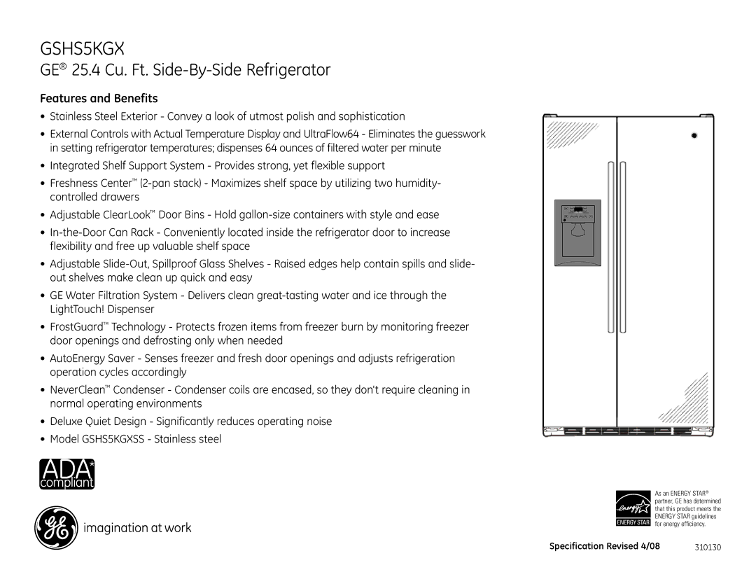 GE GSHS5KGX dimensions Features and Benefits 