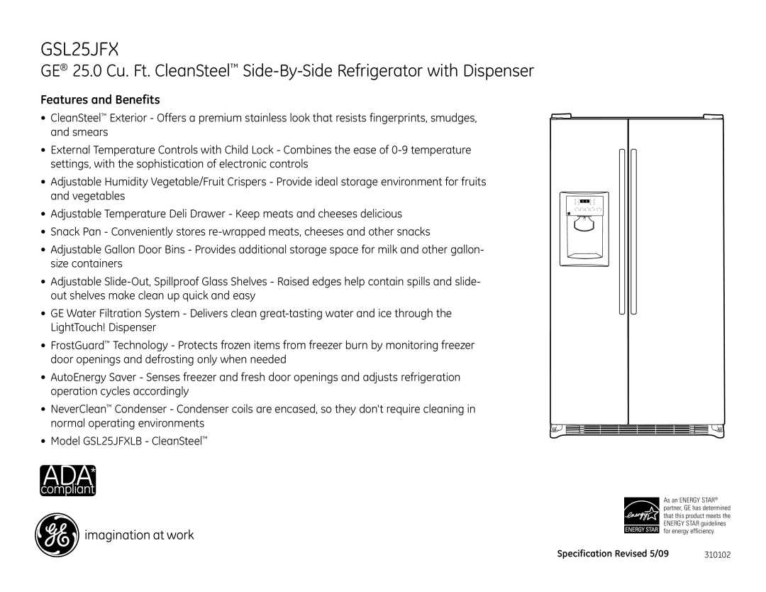 GE GSL25JFX dimensions Features and Benefits 