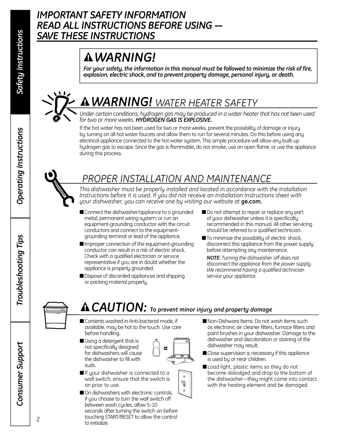 GE GSD3000 Important Safety Information, Read All Instructions Before Using, Save These Instructions, Safety Instructions 