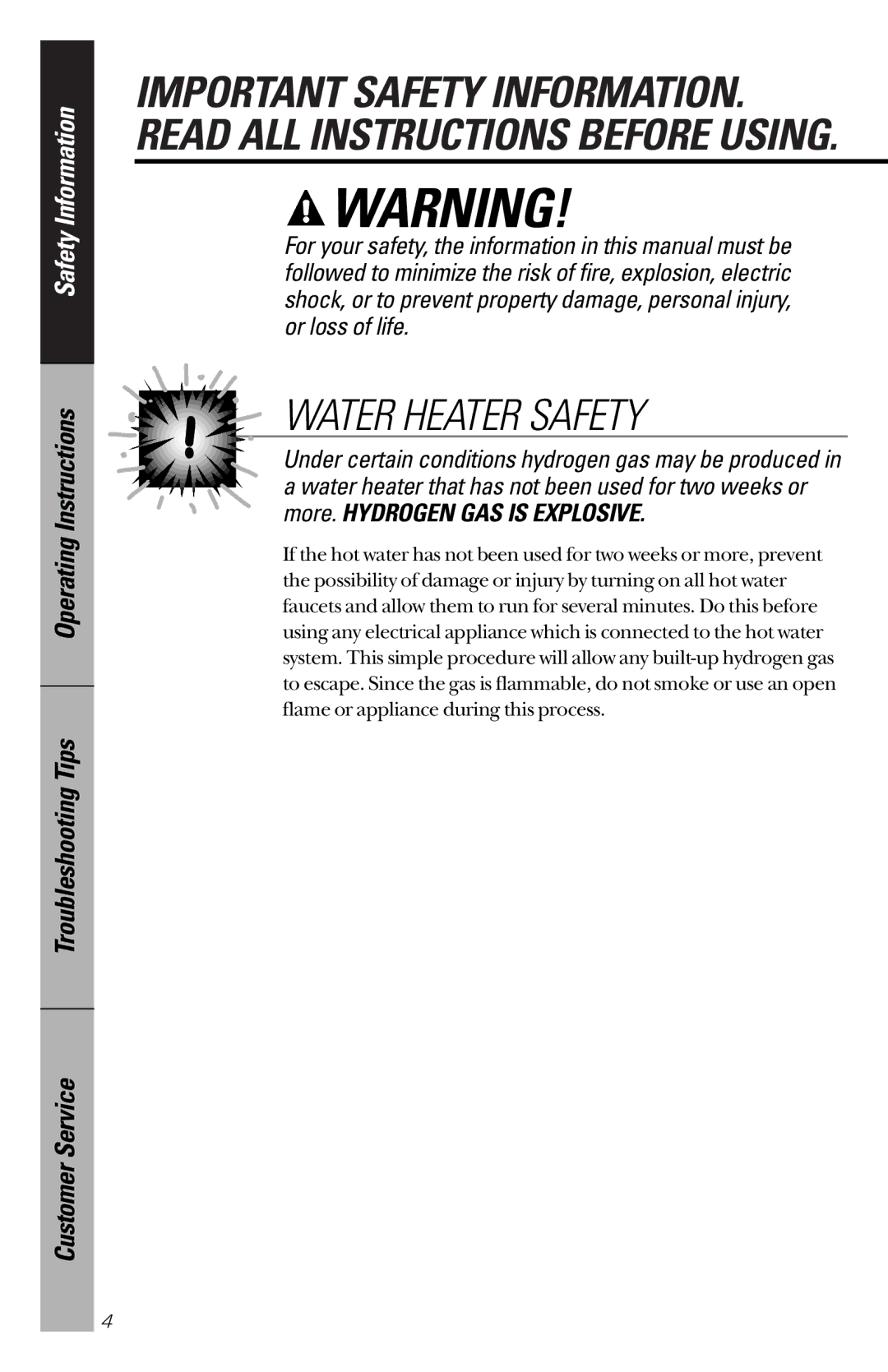 GE GSM2130, GSM2110 owner manual Water Heater Safety 