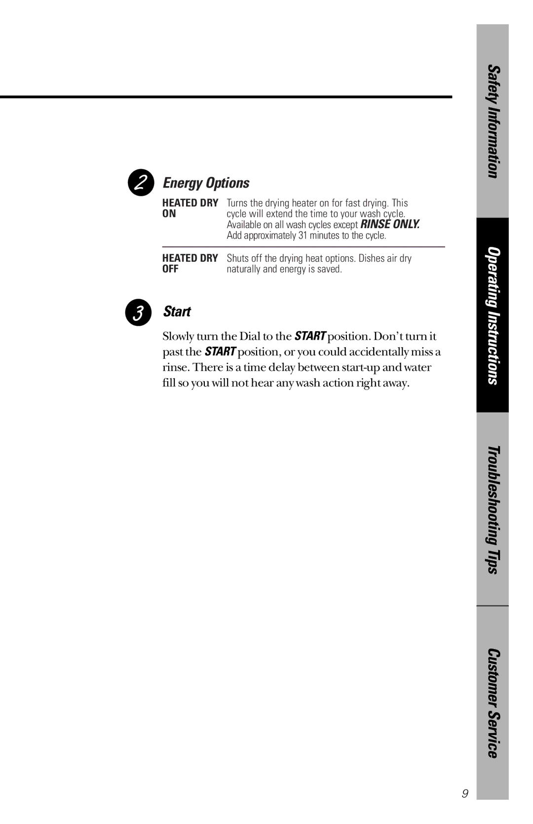 GE GSM2110, GSM2130 owner manual Energy Options, Start 