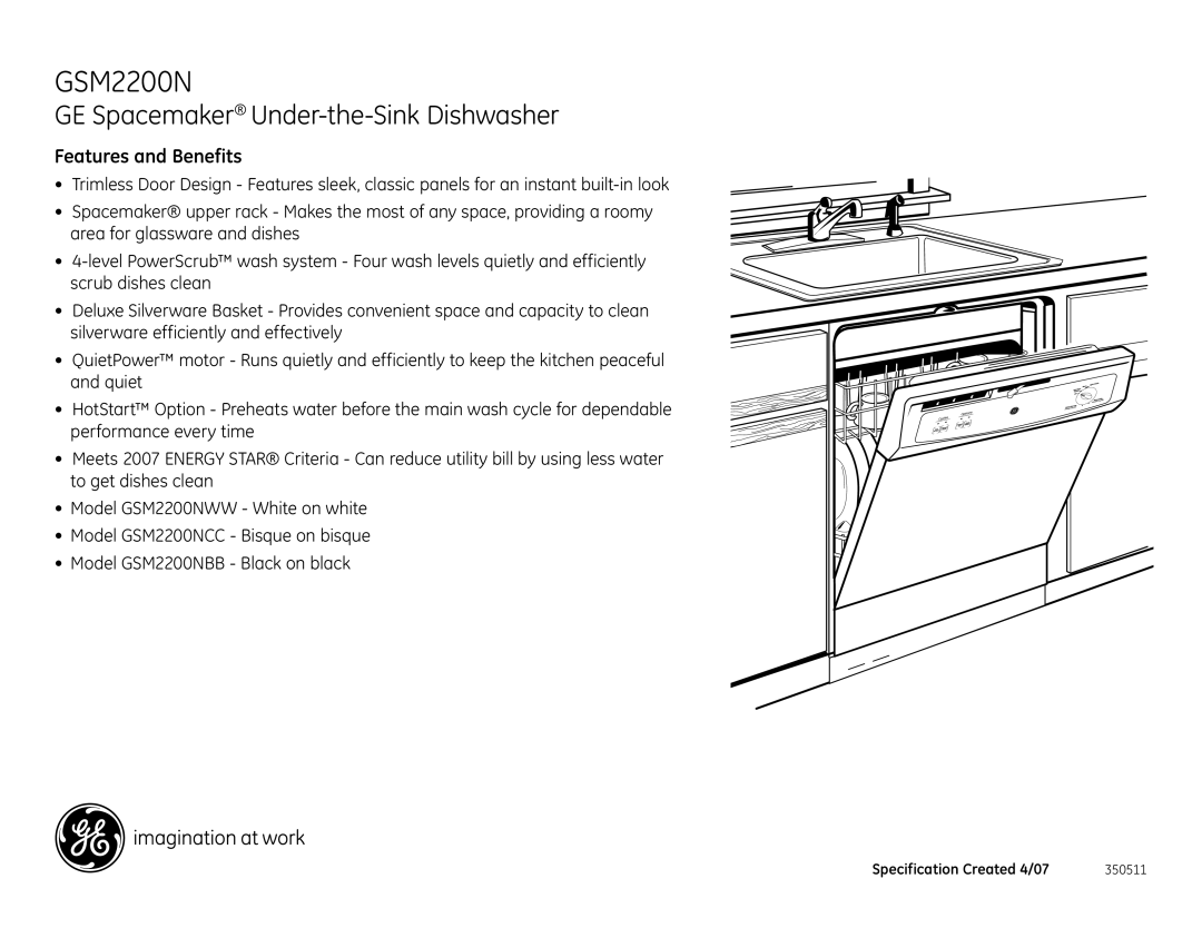 GE GSM2200N dimensions Features and Benefits 