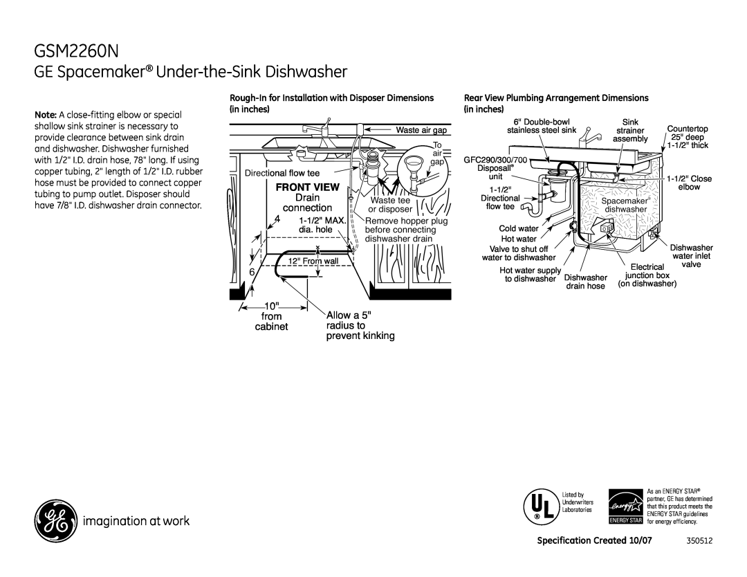 GE GSM2260NSS dimensions GE Spacemaker Under-the-SinkDishwasher, Front View 