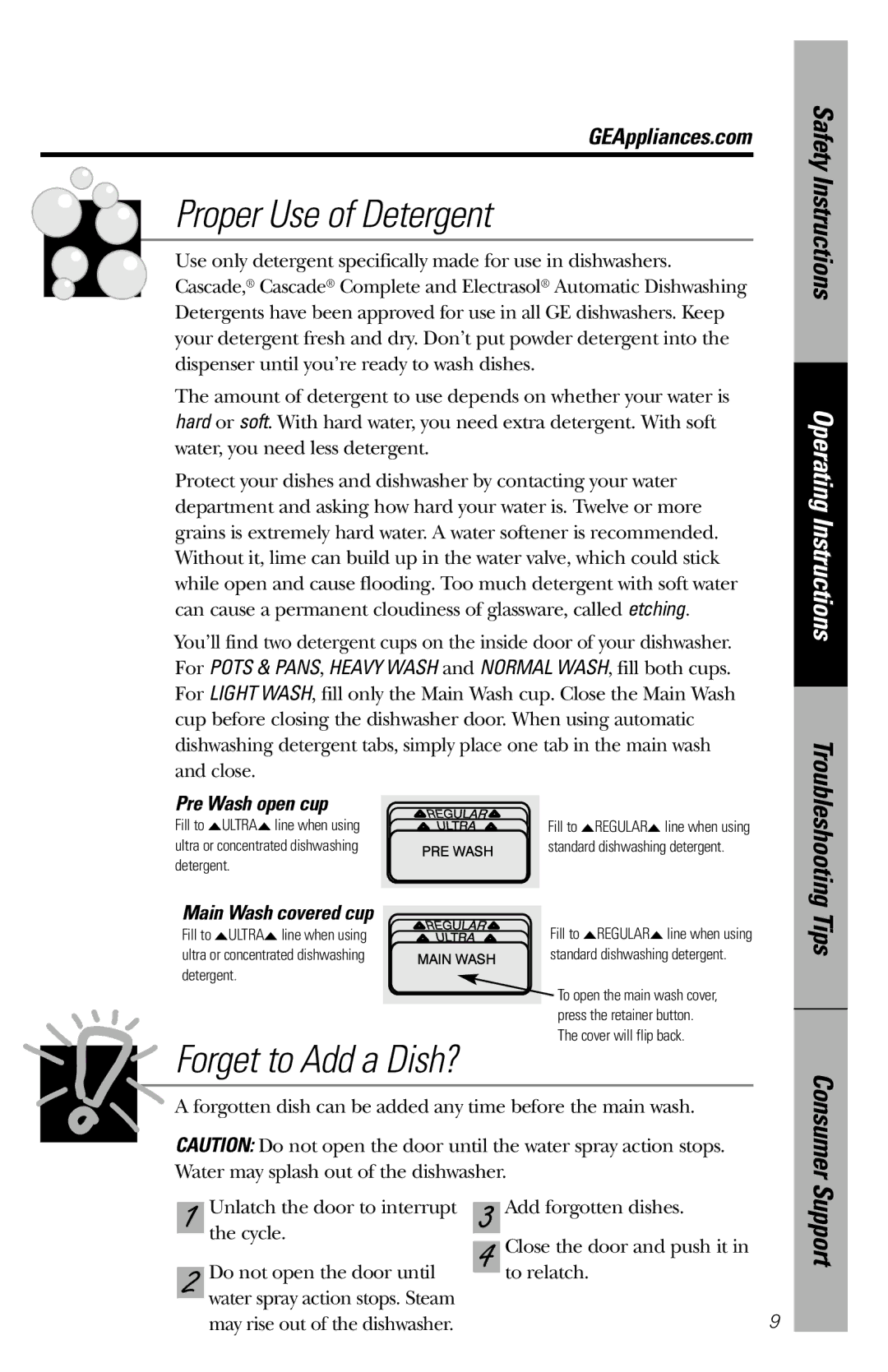 GE GSS1800 owner manual Pre Wash open cup, Troubleshooting 