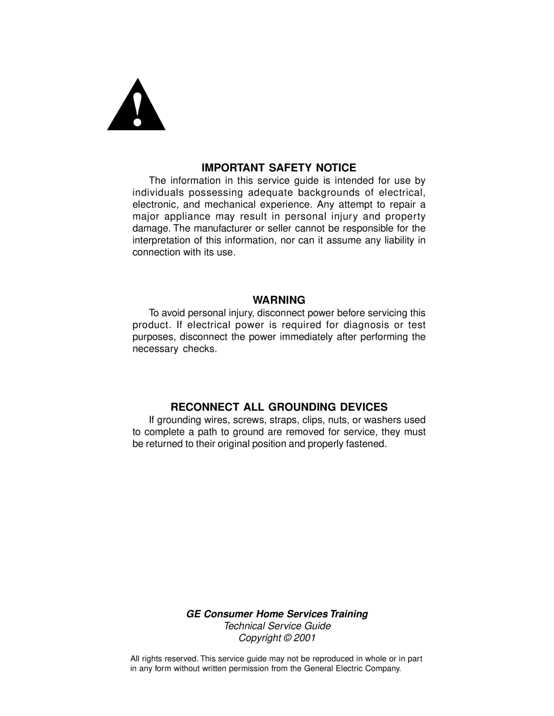 GE GSS25, GSS22, GSS20, ESS25, ESS22, HSS25, HSS22, SSS25 manual Important Safety Notice 