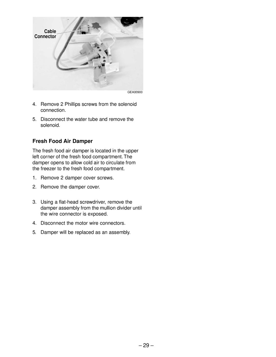 GE SSS25, GSS22, GSS20, GSS25, ESS25, ESS22, HSS25, HSS22 manual Fresh Food Air Damper, Cable Connector 