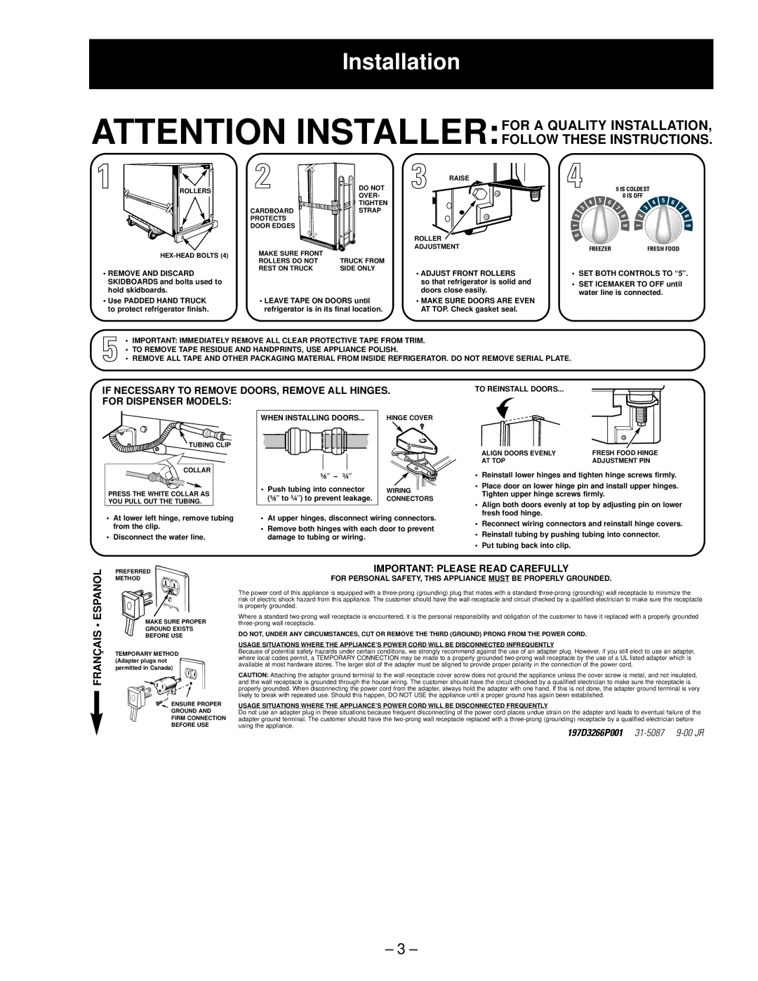 GE HSS25, GSS22, GSS20, GSS25, ESS25, ESS22, HSS22, SSS25 manual Installation, Remove and Discard 