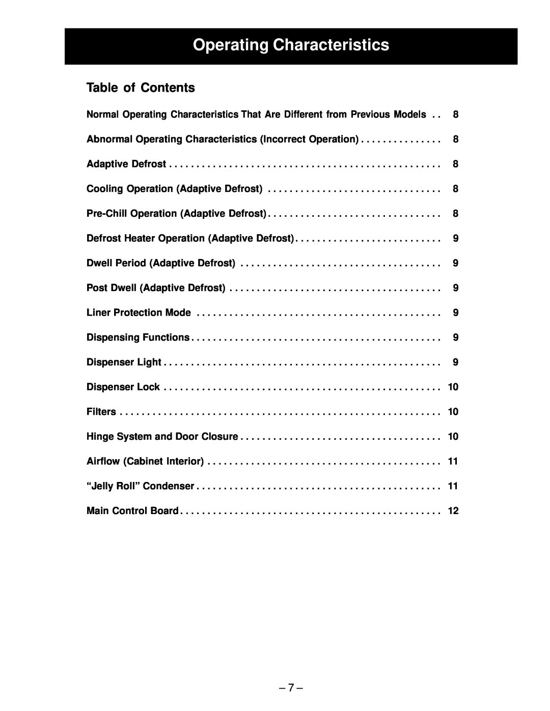 GE GSS20, GSS22, GSS25, ESS25, ESS22, HSS25, HSS22, SSS25 manual Operating Characteristics, Table of Contents 