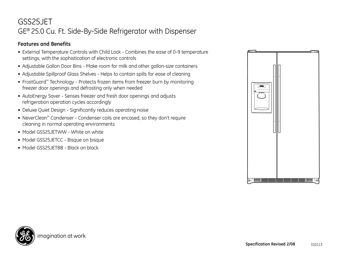 GE GSS25JETBB dimensions Features and Benefits 