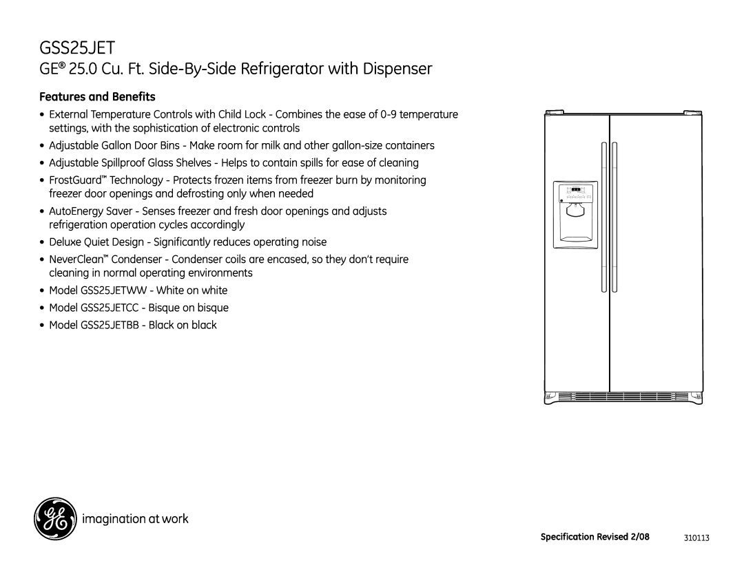 GE GSS25JETBB dimensions Features and Benefits 