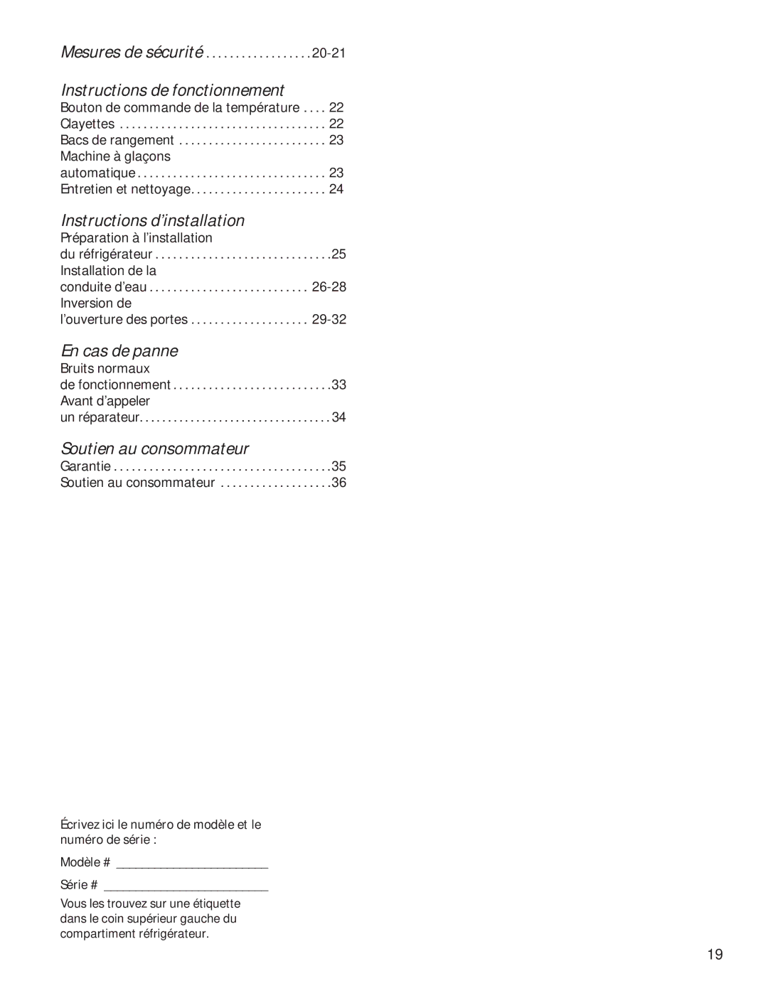 GE GTE18GTHWW Du réfrigérateur Installation de la, De fonctionnement Avant d’appeler, Garantie Soutien au consommateur 