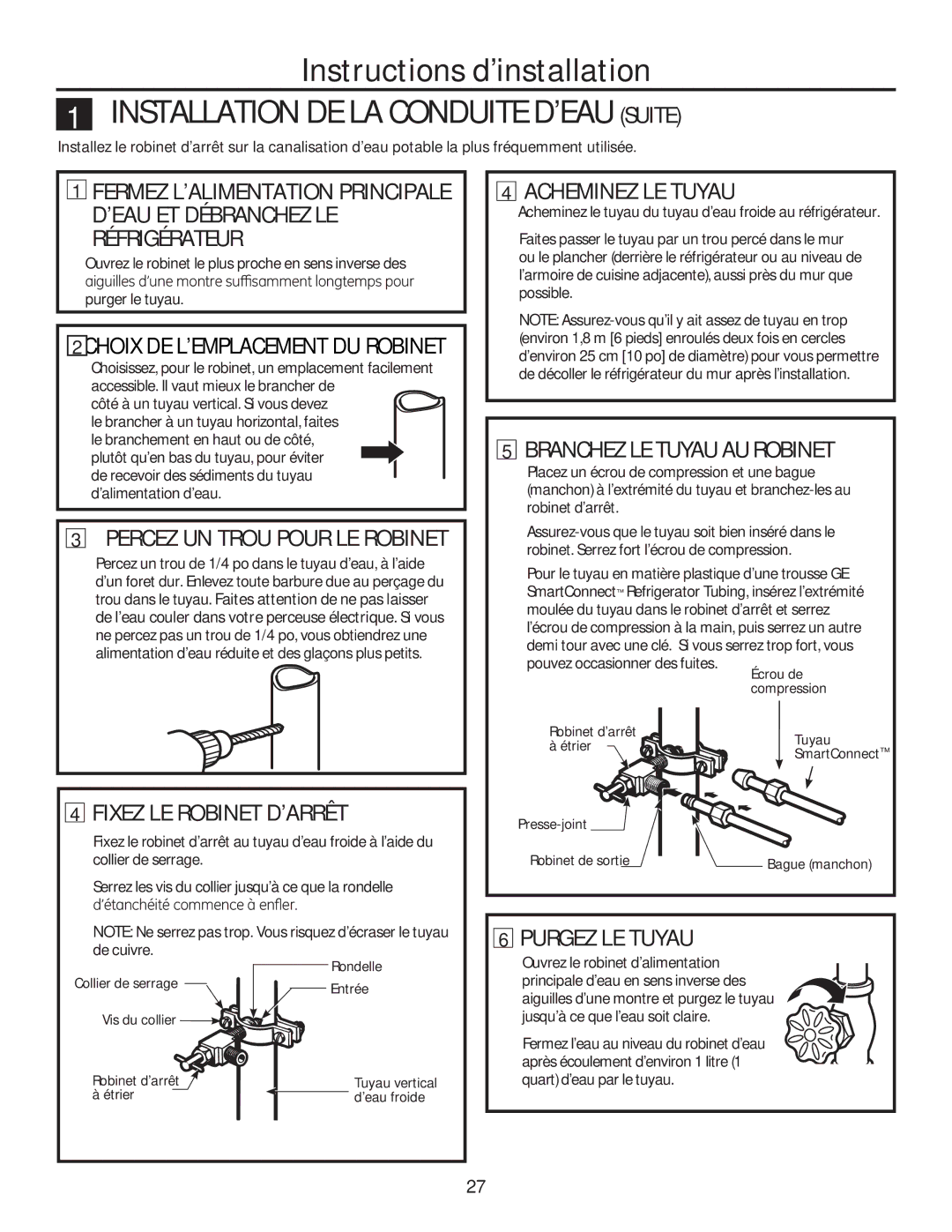 GE GTE18GTHWW, GTE18GTHBB installation instructions Installation DE LA Conduite D’EAU Suite 