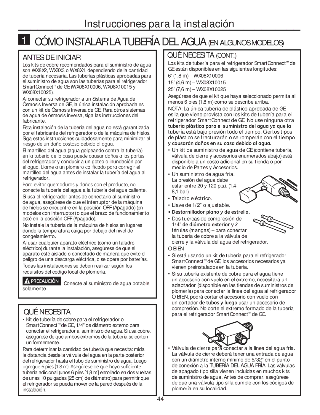 GE GTE18GTHBB, GTE18GTHWW Antes DE Iniciar, QUÉ Necesita, El martilleo del agua agua golpeando contra la tubería 