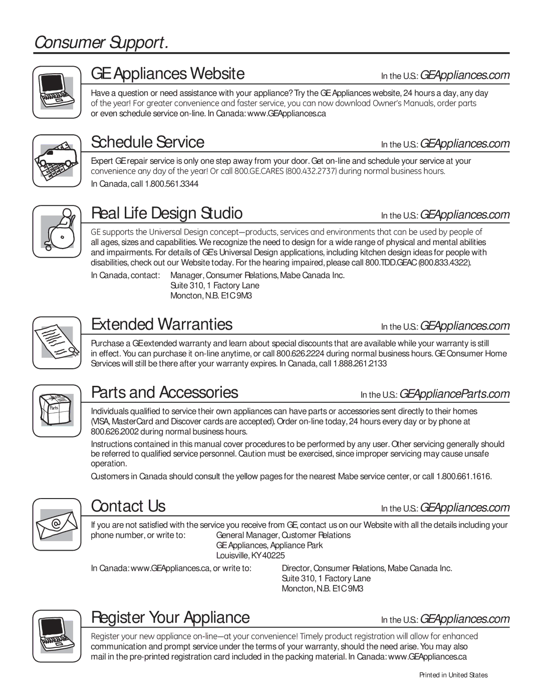 GE GTE18GTHBB, GTE18GTHWW installation instructions Consumer Support, Canada, call 