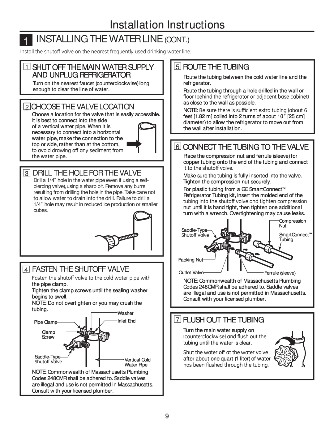 GE GTE18GTHWW Installation Instructions, Installing The Water Line Cont, Choose The Valve Location, Route The Tubing 