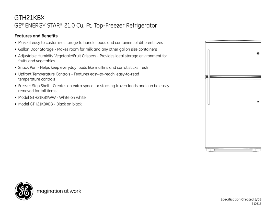 GE GTH21KBX dimensions Features and Benefits 