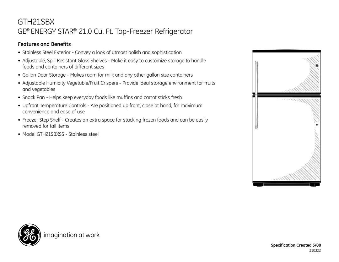 GE GTH21SBX dimensions Features and Benefits 