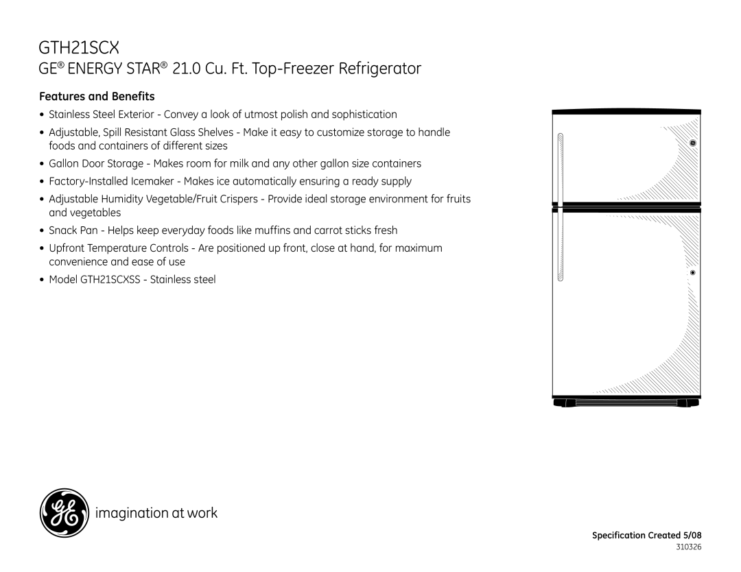 GE GTH21SCX dimensions Features and Benefits 