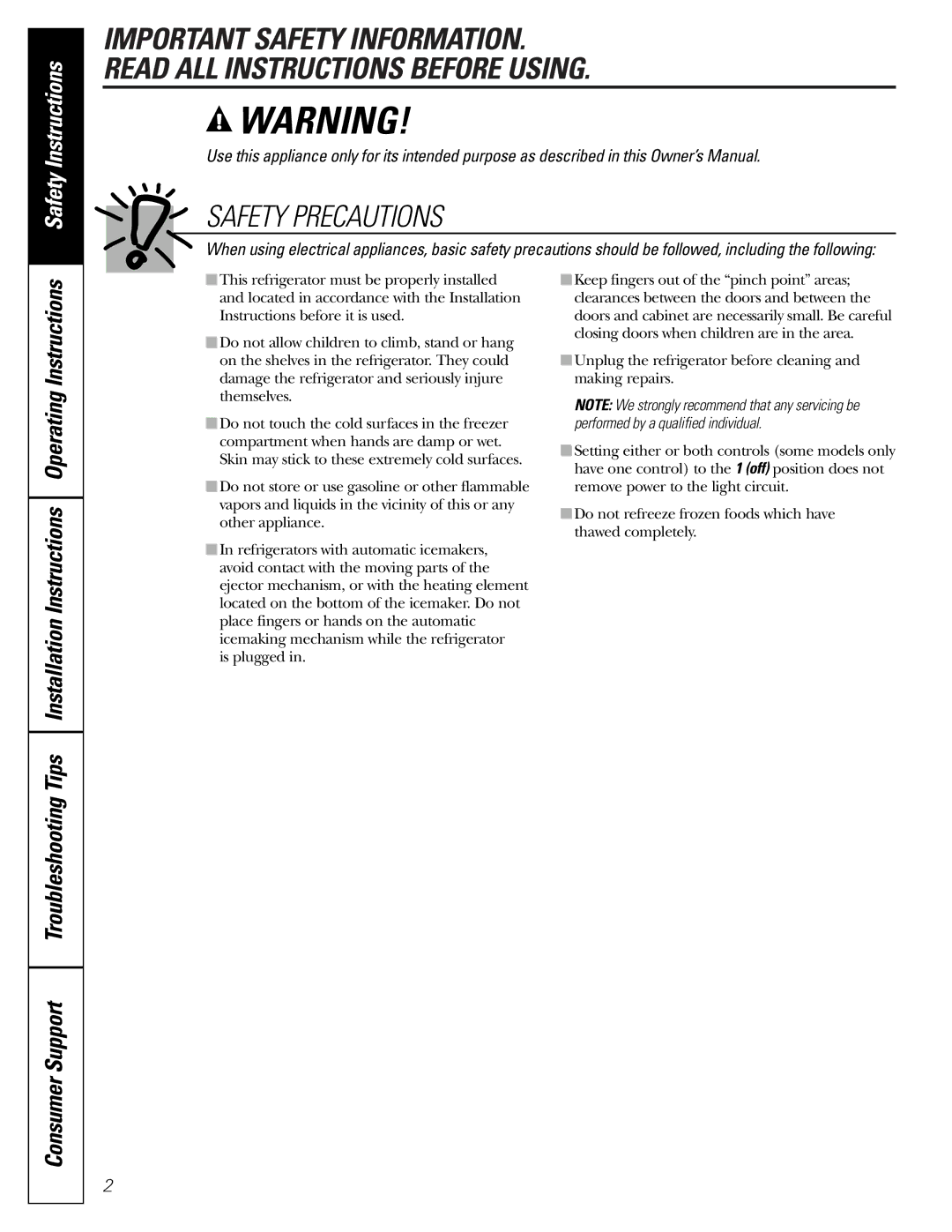 GE GTL21, GTH21 installation instructions Safety Precautions 