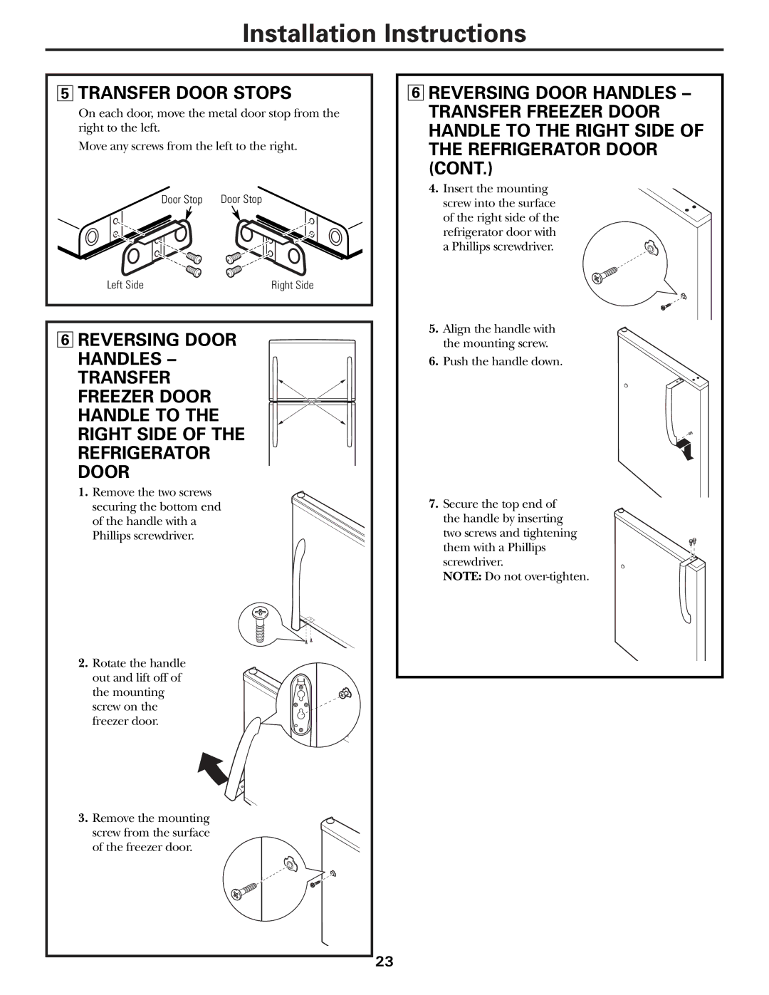 GE GTH21, GTL21 installation instructions Transfer Door Stops 