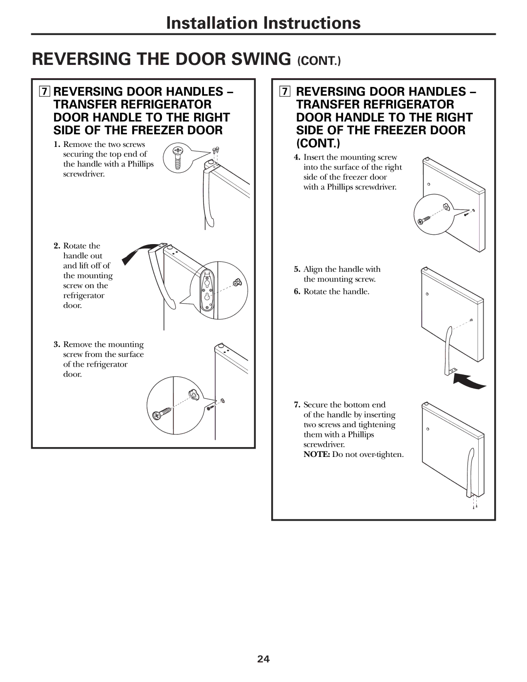 GE GTL21, GTH21 installation instructions Reversing the Door Swing 