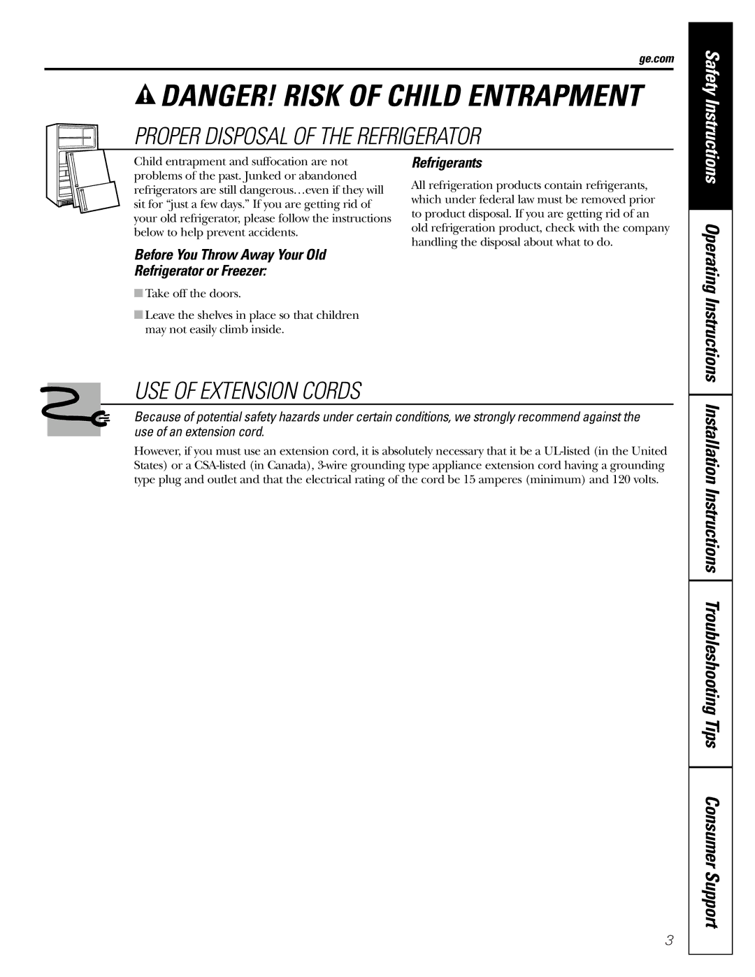 GE GTH21, GTL21 Before You Throw Away Your Old Refrigerator or Freezer, Refrigerants, Operating Instructions, Ge.com 