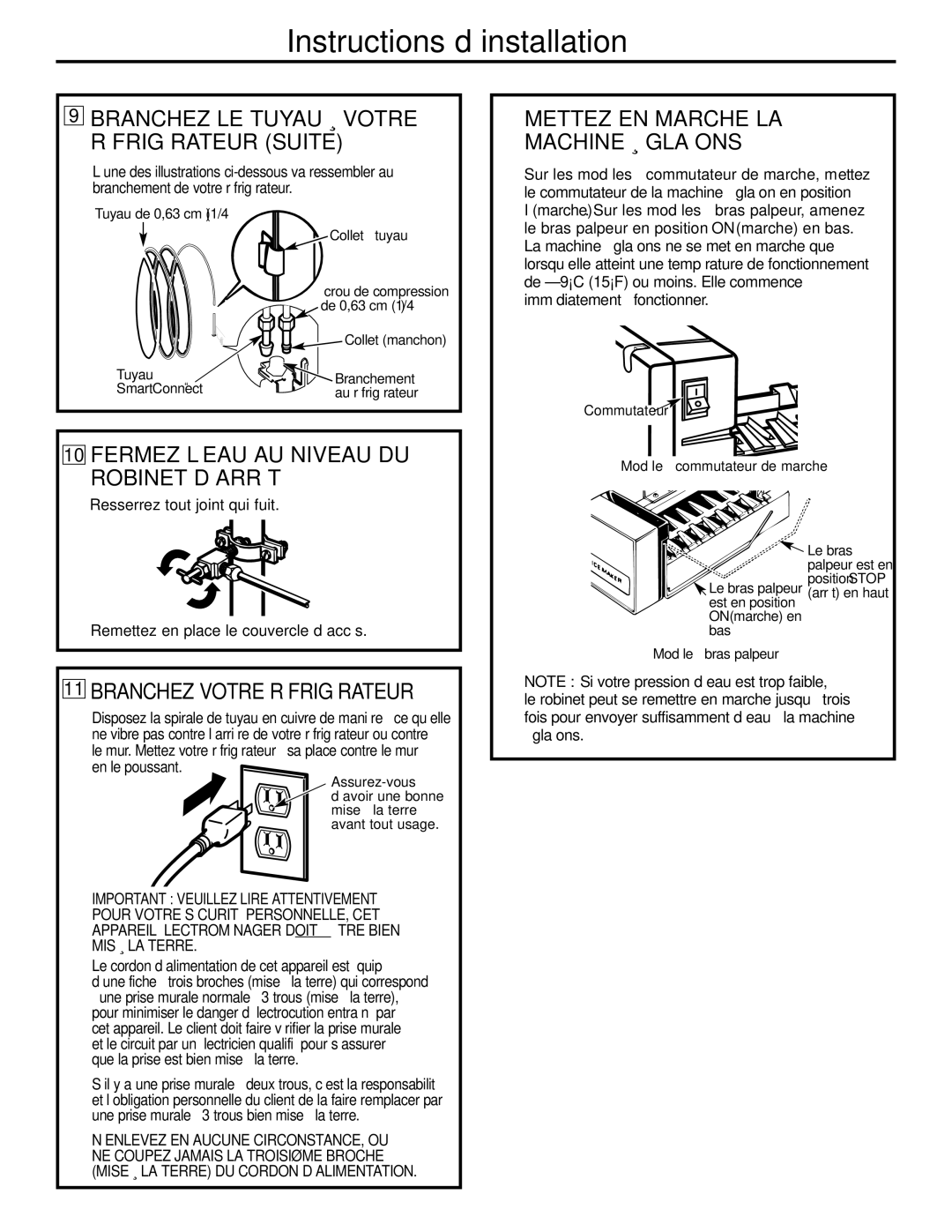 GE GTH21, GTL21 installation instructions Fermez L’EAU AU Niveau DU Robinet D’ARRÊT, Branchez Votre Réfrigérateur 