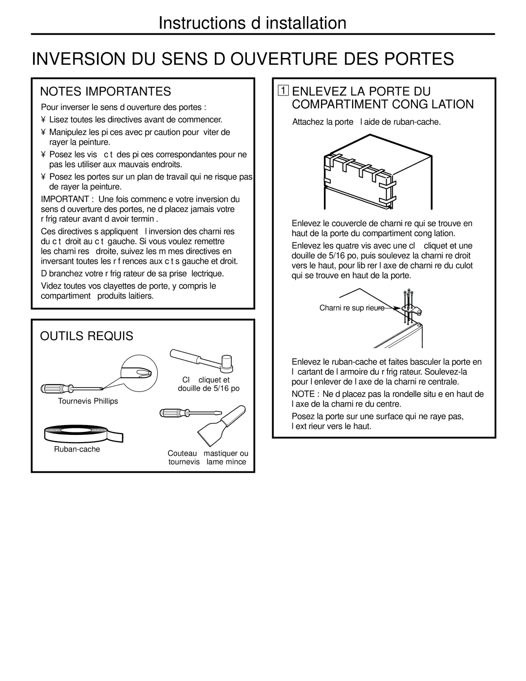 GE GTL21, GTH21 installation instructions Inversion DU Sens D’OUVERTURE DES Portes, Outils Requis 