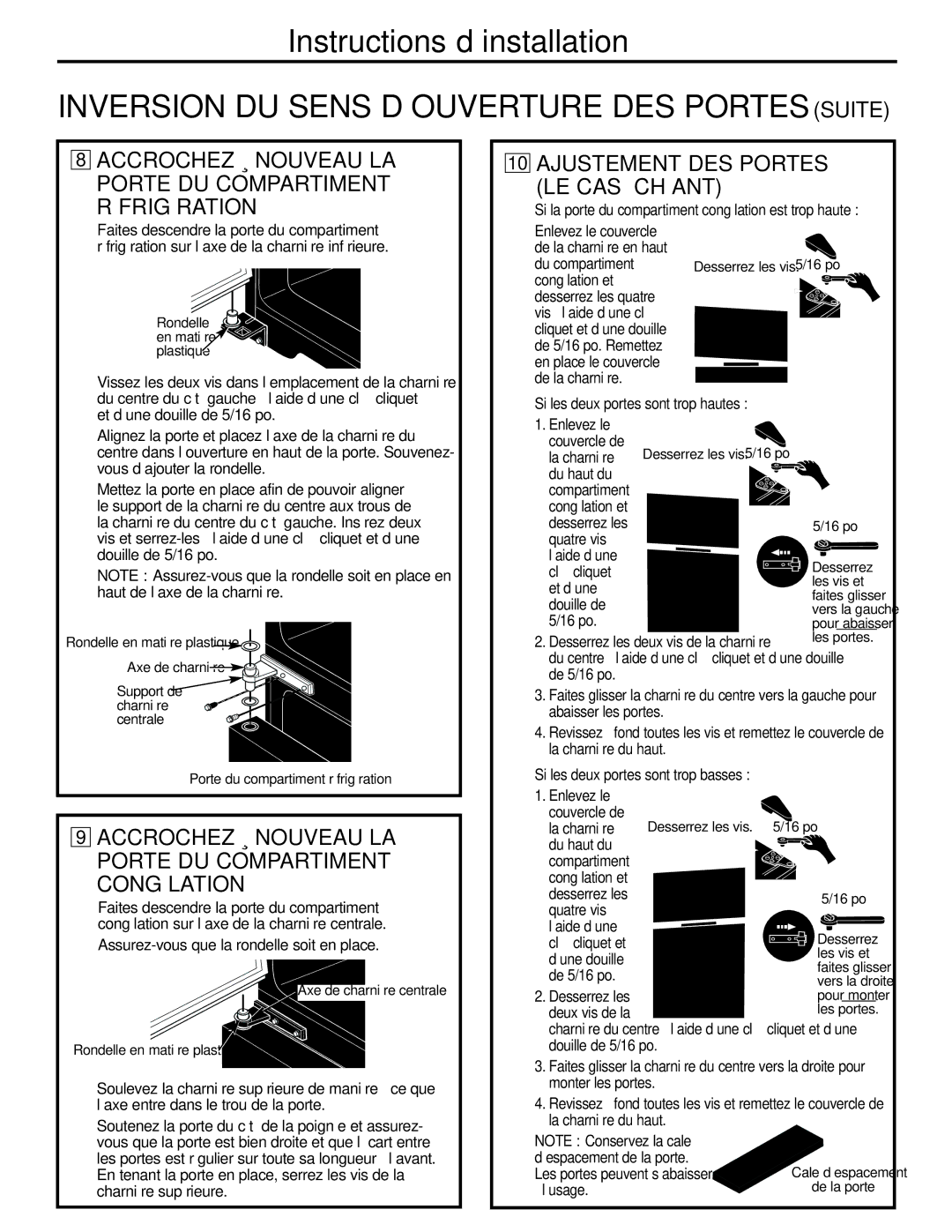 GE GTL21, GTH21 installation instructions Accrochez À Nouveau LA Porte DU Compartiment Réfrigération 