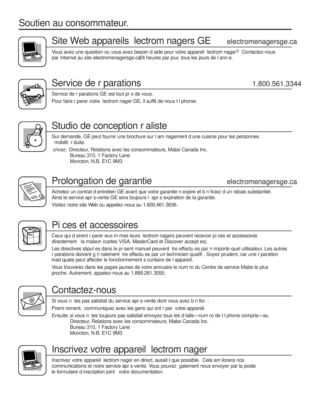 GE GTL21, GTH21 installation instructions Service de réparations, Prolongation de garantie 