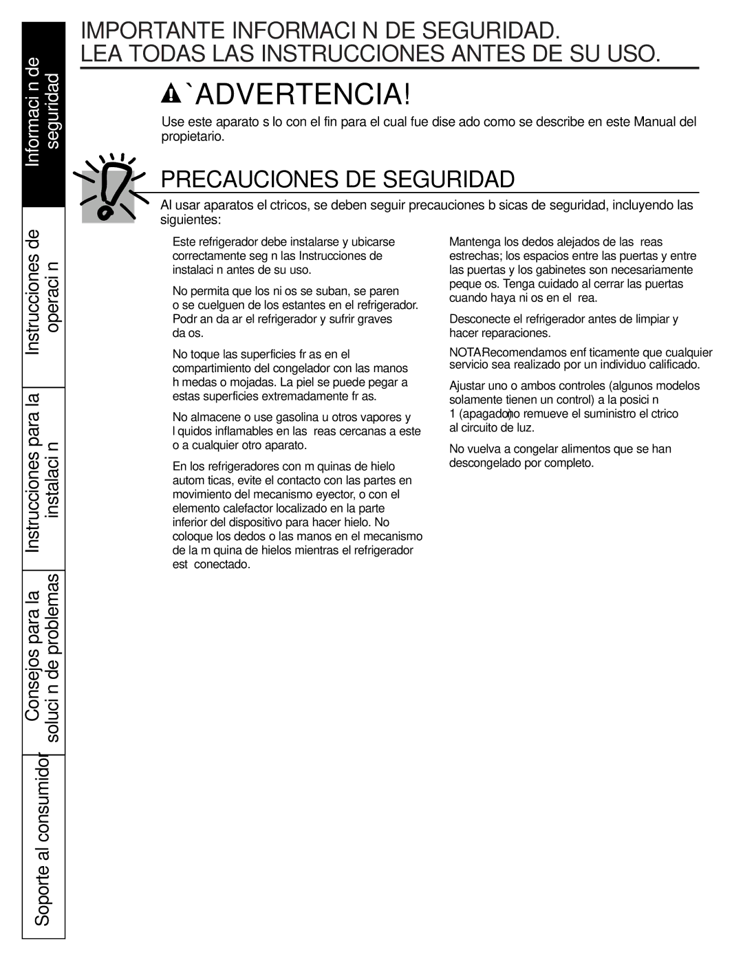 GE GTL21, GTH21 installation instructions Operación, Consejos para la 