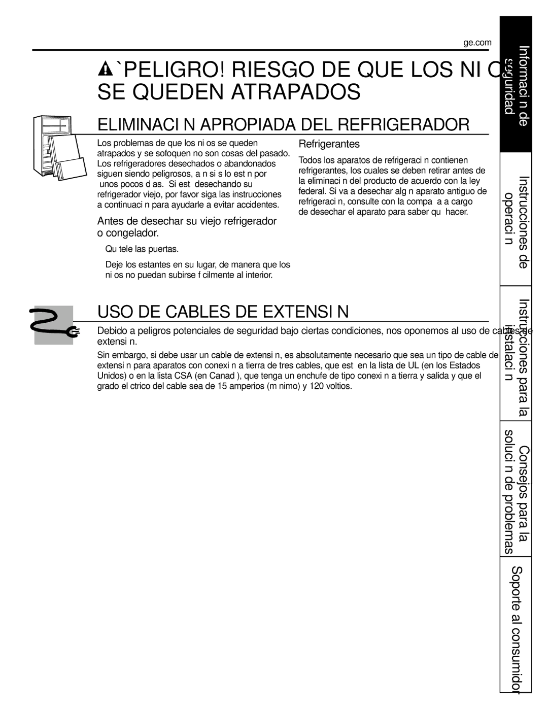 GE GTH21, GTL21 installation instructions Antes de desechar su viejo refrigerador o congelador, Refrigerantes 