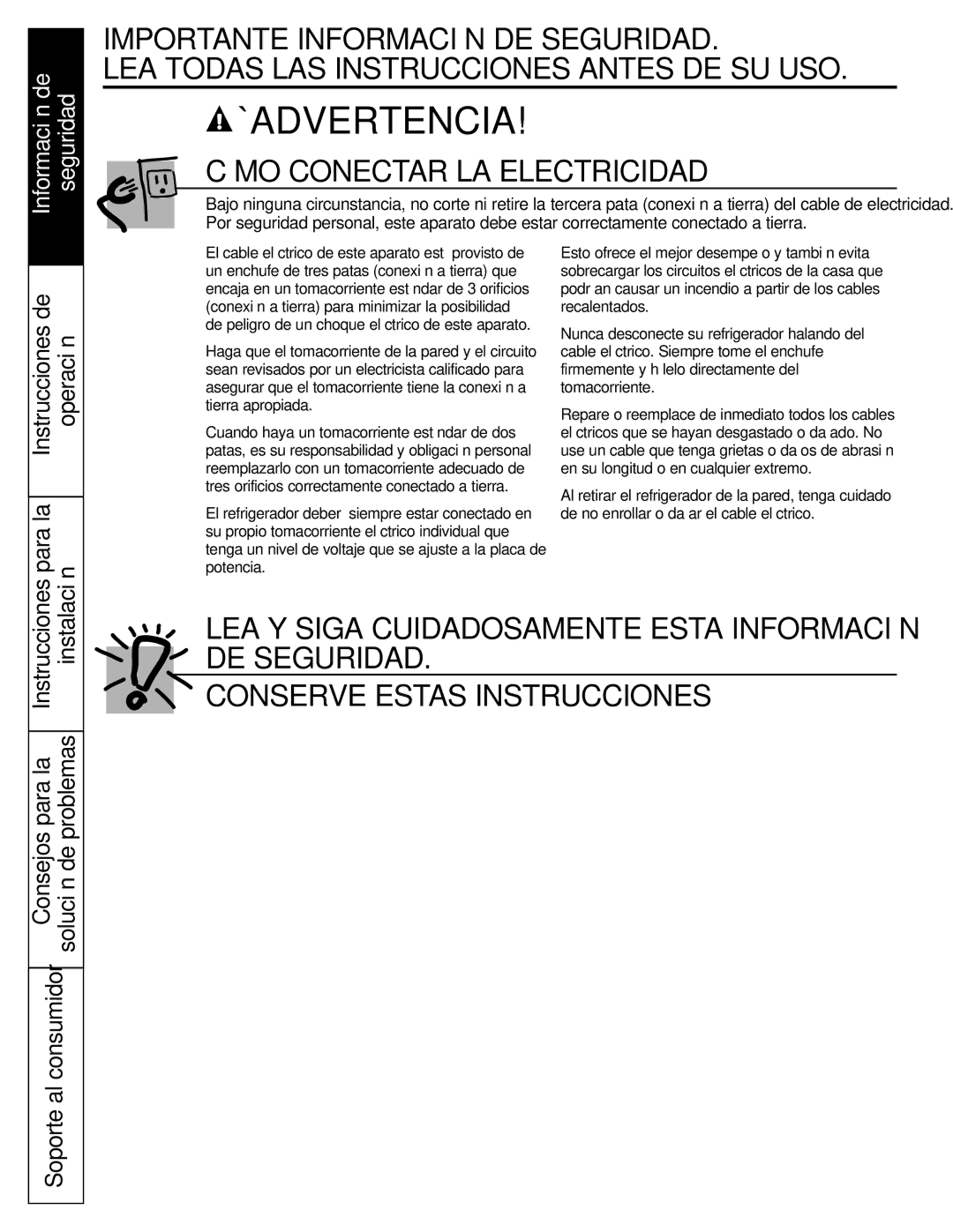 GE GTL21, GTH21 installation instructions Cómo Conectar LA Electricidad, Instrucciones de Operación Para la Instalación 