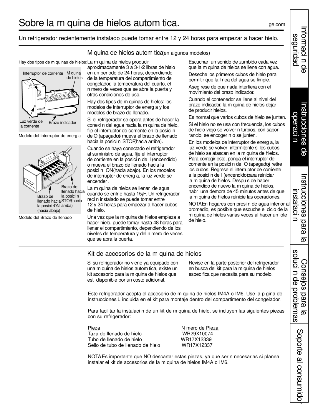 GE GTH21, GTL21 Sobre la máquina de hielos automática, Máquina de hielos automática en algunos modelos 