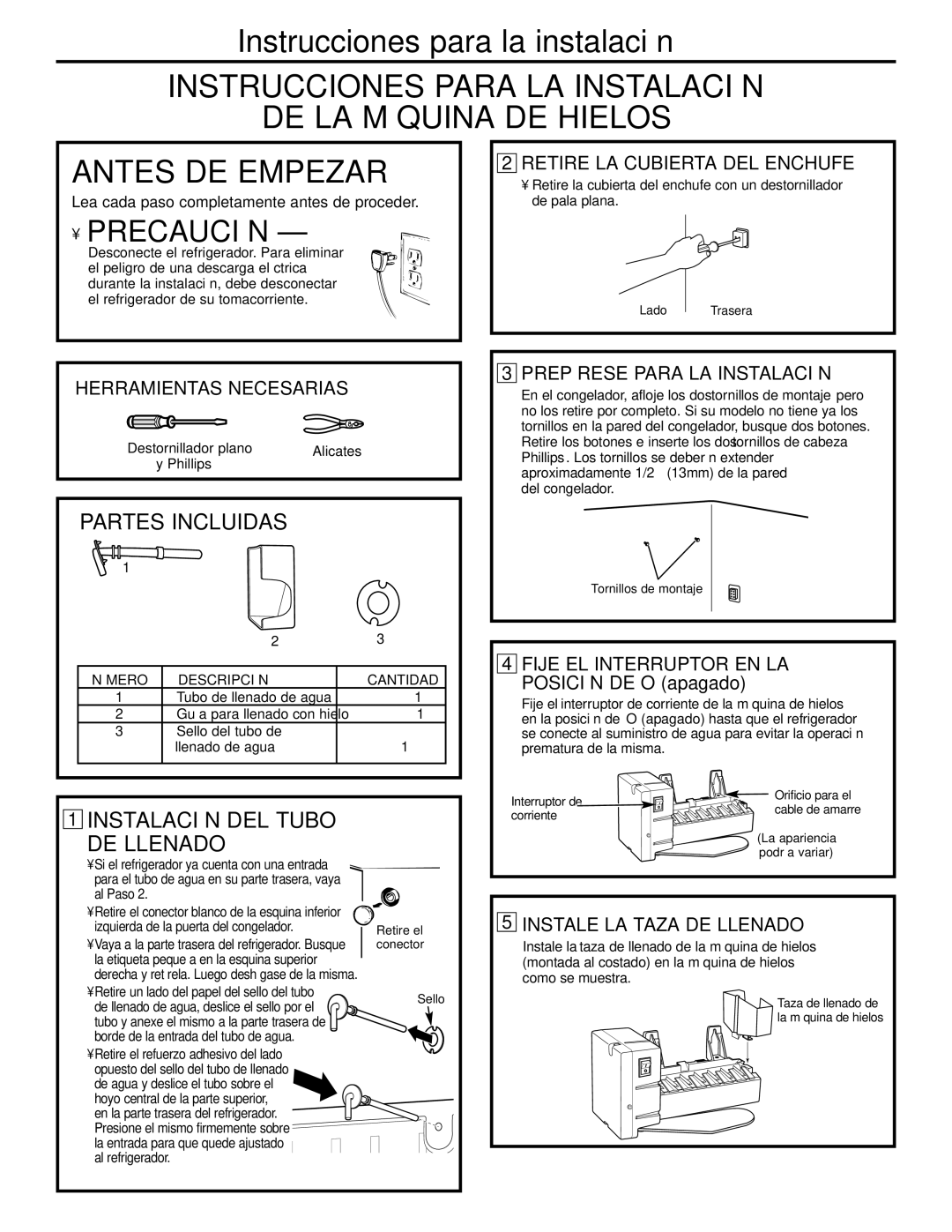 GE GTH21, GTL21 installation instructions Partes Incluidas, Instalación DEL Tubo DE Llenado 