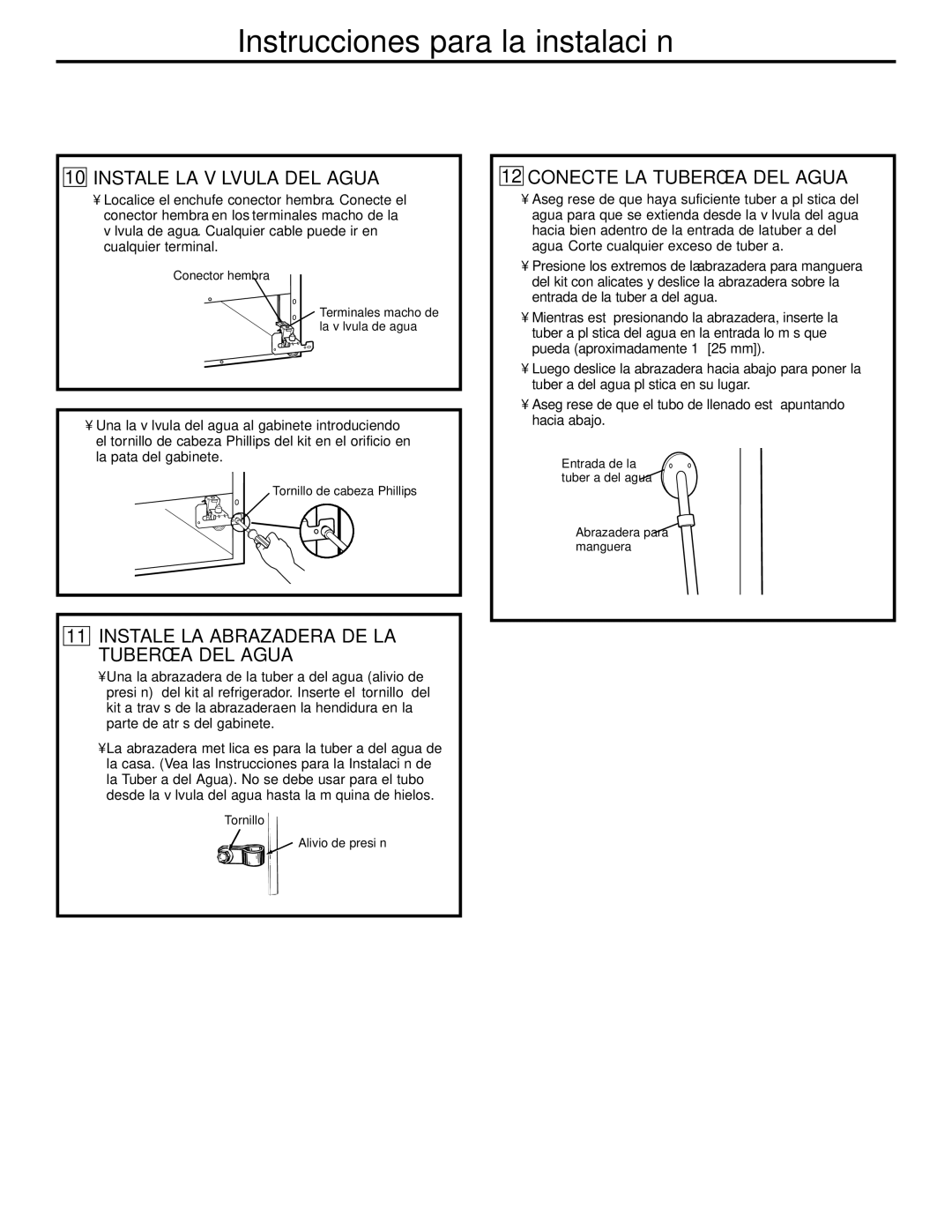 GE GTH21, GTL21 installation instructions Instale LA Válvula DEL Agua 