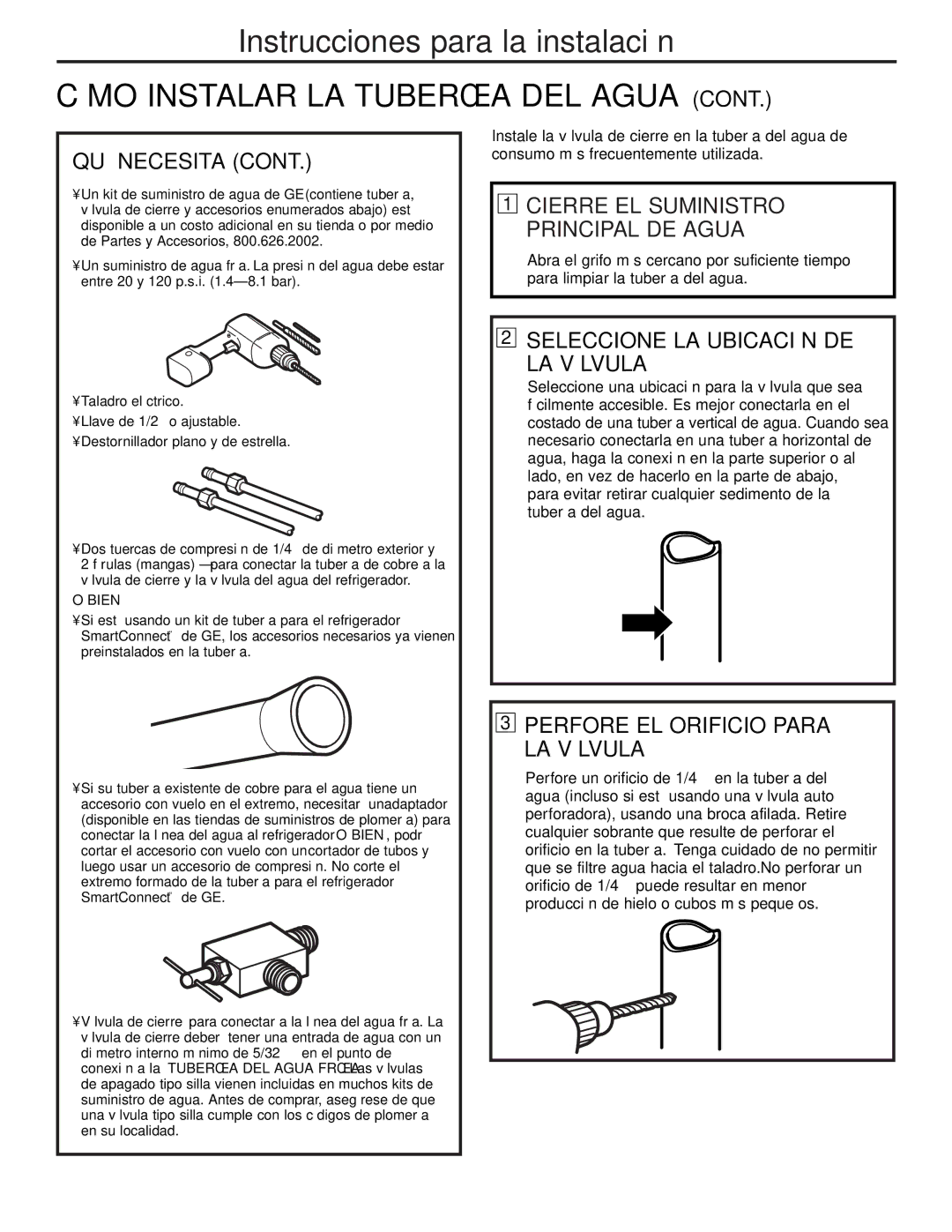 GE GTL21, GTH21 installation instructions Seleccione LA Ubicación DE LA Válvula, Perfore EL Orificio Para LA Válvula 