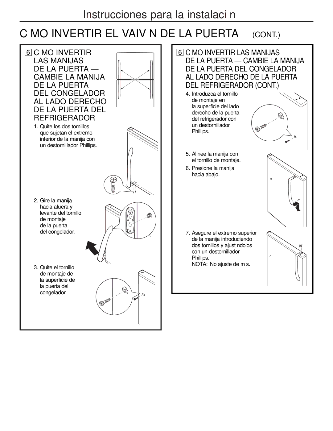 GE GTL21, GTH21 installation instructions Cómo Invertir LAS Manijas 