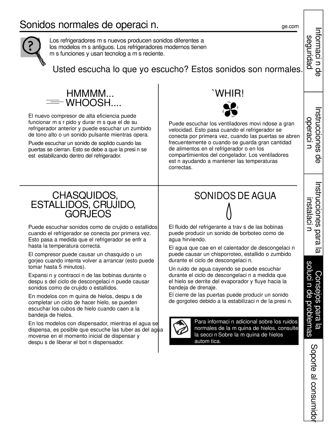 GE GTH21, GTL21 Sonidos normales de operación, ¿Usted escucha lo que yo escucho? Estos sonidos son normales 