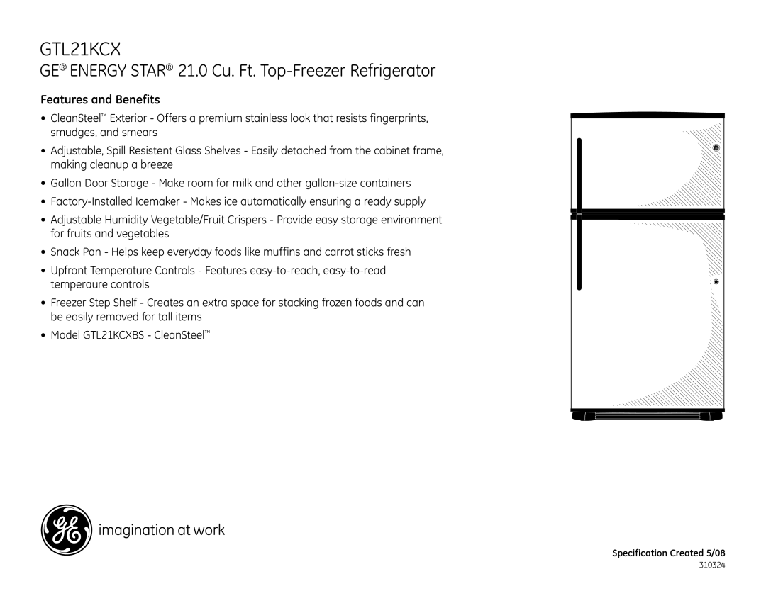 GE GTL21KCX dimensions Features and Benefits 